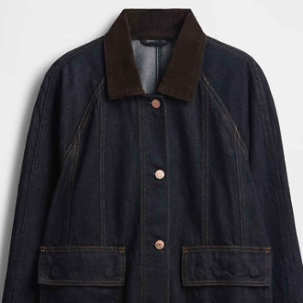 GAP UltraSoft Denim Cotton-Tencel Swing Chore Jacket Dark Blue Indigo M $148 NWT